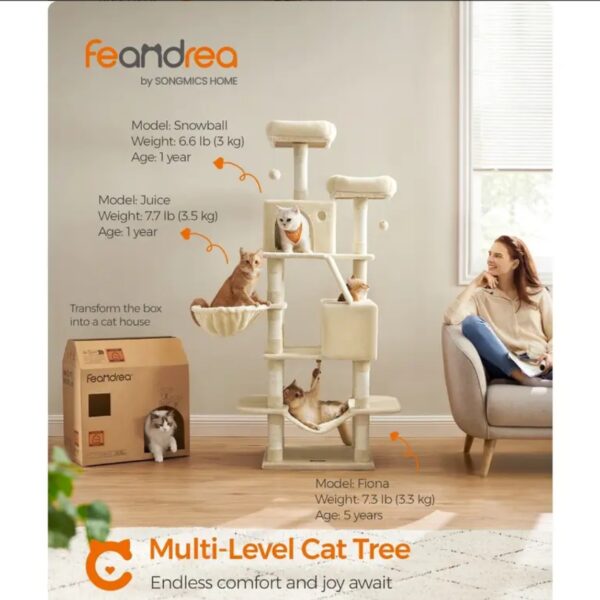 Cat Tree (Tower) – Beige – 168cm